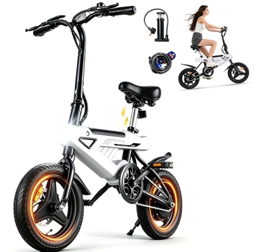 AVDLBIKE Vélo Électrique Pliable Adulte - Batterie Amovible 36V 6,4Ah, 3+1 Vitesses, Moteur 250W, Suspension Avant et Double Frein à Disque, 14Pouces pour...