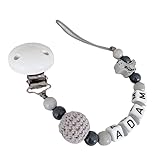 Nuckelkette mit Namen Dino dinosaurier für Mädchen & Junge personalisierte Baby Geschenk (Grau)