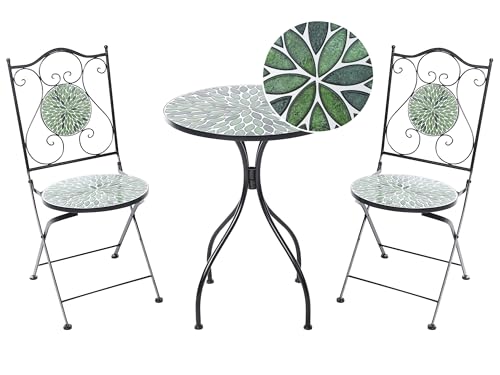 Beliani Ensemble de Bistrot de Jardin en Métal Fer Forgé Plateau en Mosaïque Céramique Noir Civate