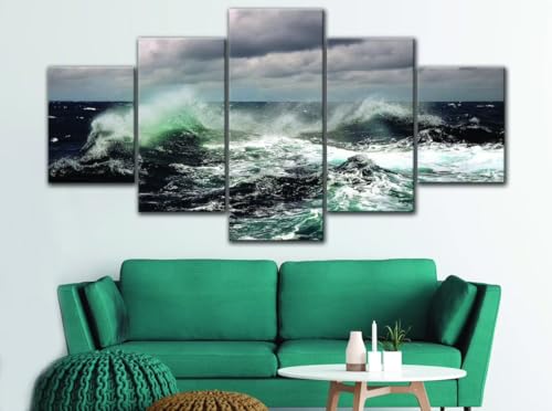 Tableau décoration murale haute définition océan tempête affiche sur toile 5 pièces 200x100