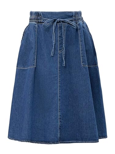 Womens Elastic Waist Denim Skirts Casual A-Line Flare Midi Jean Skirt with Pockets