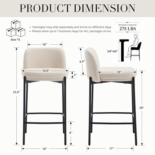 Image of 26 Inch Counter Height Bar Stools Set of 6, Modern Barstools, Beige