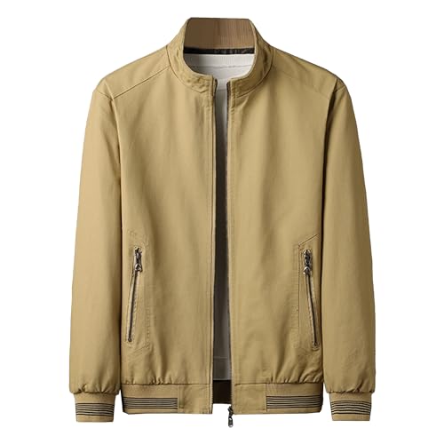 Men's Cotton Bomber Jacket Casual Lightweight Stand Collar Outwear Outdoor Zipper Soft Skinny Thin Coat