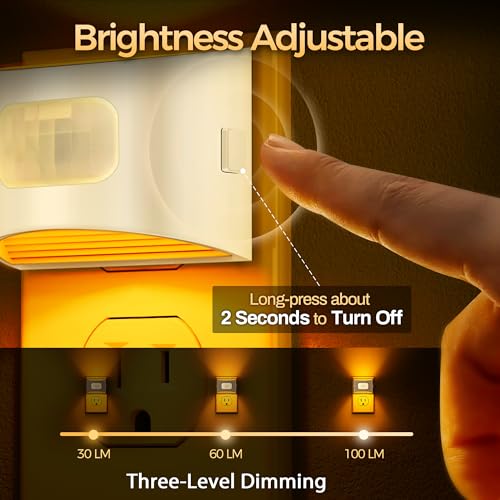Image of DORESshop LED Night Light[2 Pack], Night Lights Plug into Wall, Dimmable Plug in Night Light with Motion Sensor, Dusk to Dawn Sensor, Nightlights for Adults, Bedroom, Bathroom, Amber, White Cover