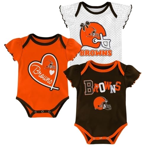 Outerstuff NFL Cleveland Browns Newborn Baby and Infant Short Sleeve Bodysuit 3-Pack, 0-3 Months