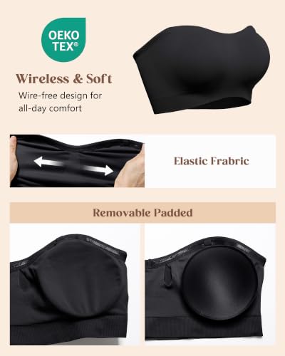 Image of HACI Strapless Bra No Underwire Padded Seamless Wireless Multi-Way Everyday Bandeau Tube Top for Women