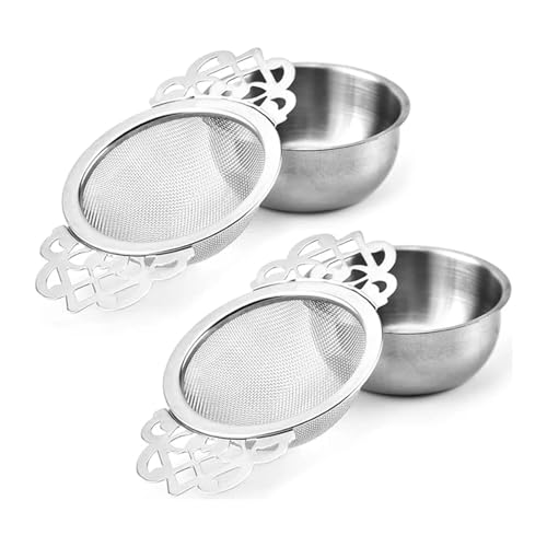Infusor de té acero inoxidable doble capa, colador malla fina con cuencos goteo, filtro hojas, juego(2Pcs)