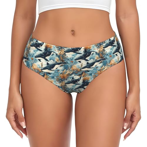 Novastar Ropa interior sin costuras para mujer, con estampado de ballena asesina, ropa interior para mujer, bragas de bikini, Negro, Large
