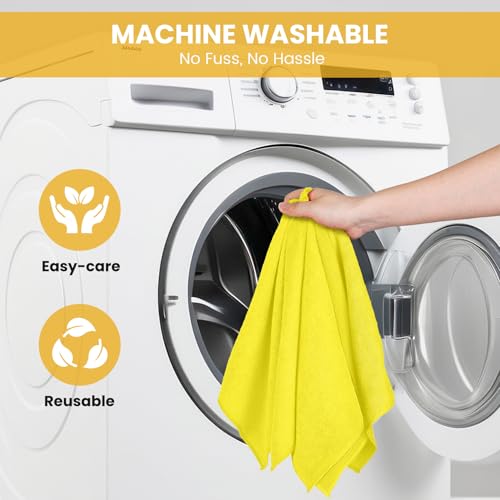 Image of SIFANGKE Microfiber Cleaning Cloth, 12 Pack Yellow Cleaning Rags for Housekeeping, Reusable Microfiber Towels for Car, Kitchen, Bathroom and Household Cleaning Supplies, 11.8 inchX11.8 inch