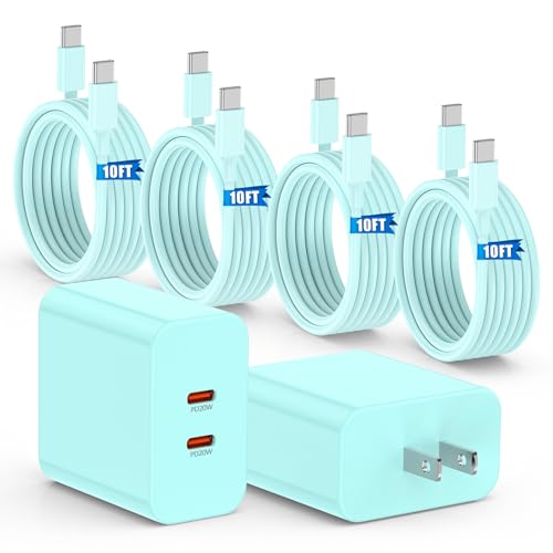 40W Dual Port iPhone 16 15 Pro Max Charger Fast Charging,2Pack Dual Port USB C Charging Block with 4Pack 10FT USB C to C Fast Charger Cord Long Compatible for iPhone 16/15 Plus/16 15 Pro Max-Green