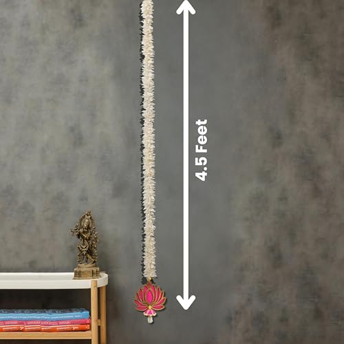 Pooja Room Mandir Decoration - Long Length Off-White Lotus Flower Hangings for Door and Home, Diwali Decor (Set of 7 Pcs), 127 cm