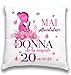 Cojín de 20 años de cumpleaños para mujer. Idea de regalo para ella, niña, novia. (Con relleno 38 x 38) Nunca subestimar a una mujer de 20 años