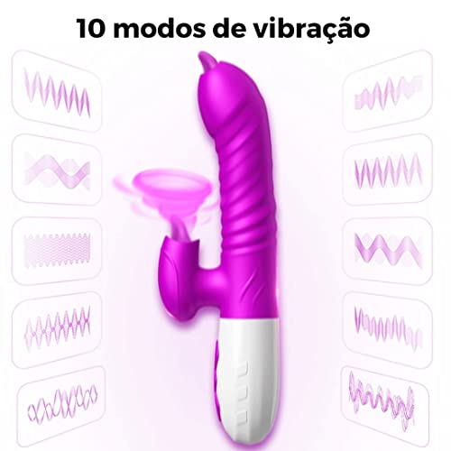 Vibrador Língua Dupla Rotativo Telescópico Aquecimento Clitóris Estimular 10 Velocidades Brinquedos