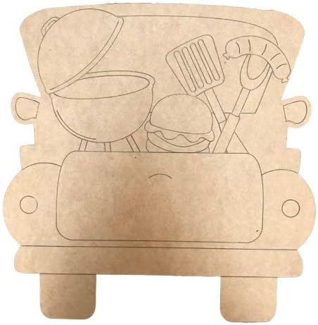 Blank Grilling Father's Day Truck Wood Cutout, Paintable Unfinished Shape, Door Hanger 12''