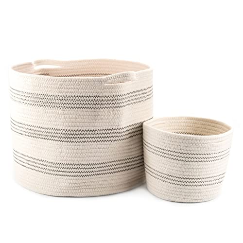 Little Hippo 2pc Large Cotton Rope Basket, White (16