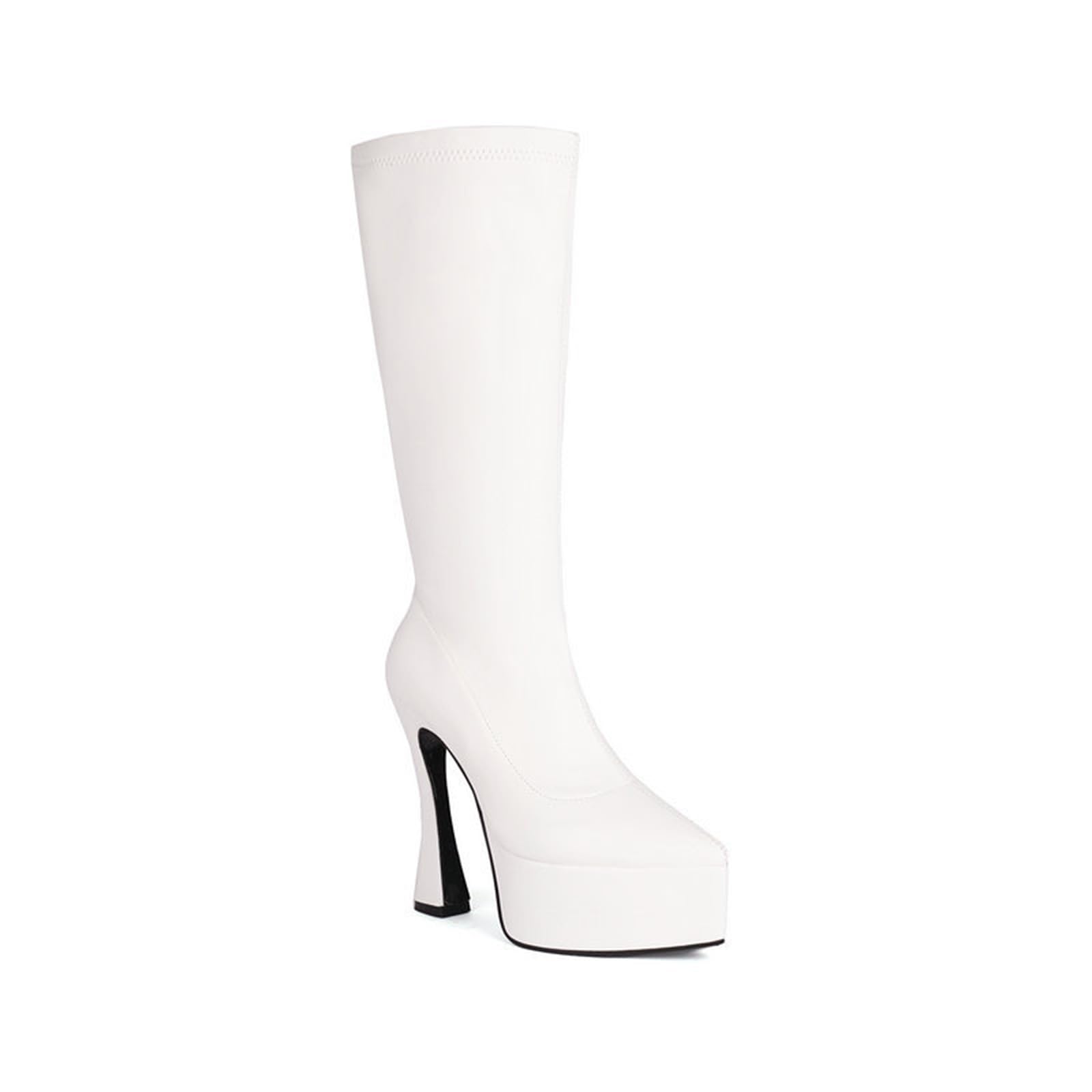 14.5CM/ 5.7IN de Moda Punta Puntiaguda Suela Gruesa talón Grueso Sexy Elegante Botas de Club Nocturno de Alta Rodilla Botas de Baile de Poste Alto,Blanco,47 EU