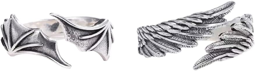 ManshengMatching Rings for Couple Best Friends Personality Angel Wing Open Adjustable Rings Promise Rings for Her Him Wing Shaped Hugging Protection Jewelry