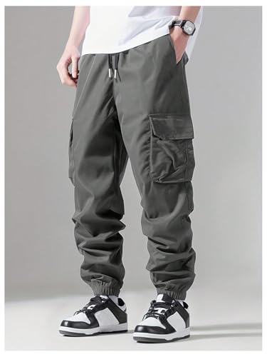 Verdusa Men's Cargo Pants Elastic Wasit Workout Joggers Tactical Pro Club Sweat Bottoms with Pockets4