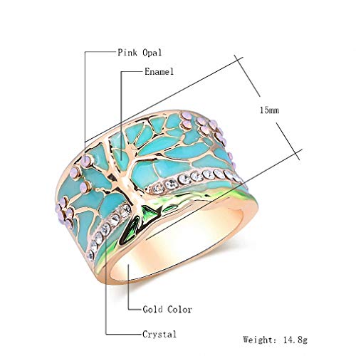 Lucky Flower Tree Rings Gold Pink Opal Green Enamel Wide Ring For Woman Party Crystal Vintage Jewelry Z0006 8 #TOP4