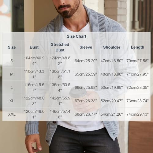 Cable Cardigan for Men Shawl Collar Button Up Top Ribbed Knit Jacket | Button Closure, Ribbed Cuffs & Hem, Soft Warm, Heavyweight, Classic, Casual Outdoor, Daily Wear, Fall Winter, Spring Fall - image 6