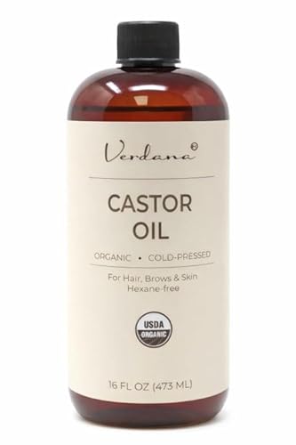 Verdana Organic Castor Oil, Cold Pressed & Hexane Free – For Hair & Scalp Care, Eyelashes, Eyebrows & Skin Moisturizing – USDA Certified, Pure & Natural – 16 fl oz