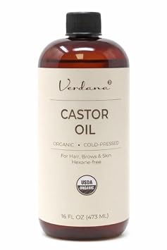 Verdana Organic Castor Oil, Cold Pressed & Hexane Free For Hair & Scalp Care, Eyelashes, Eyebrows & Skin Moisturizing USDA Certified, Pure & Natural 16 fl oz