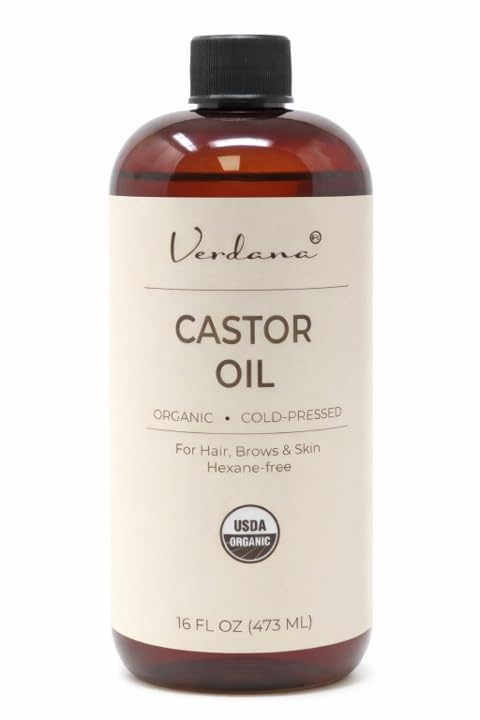 Verdana Organic Castor Oil, Cold Pressed & Hexane Free – For Hair & Scalp Care, Eyelashes, Eyebrows & Skin Care – USDA Certified, Pure & Natural – 16 fl oz