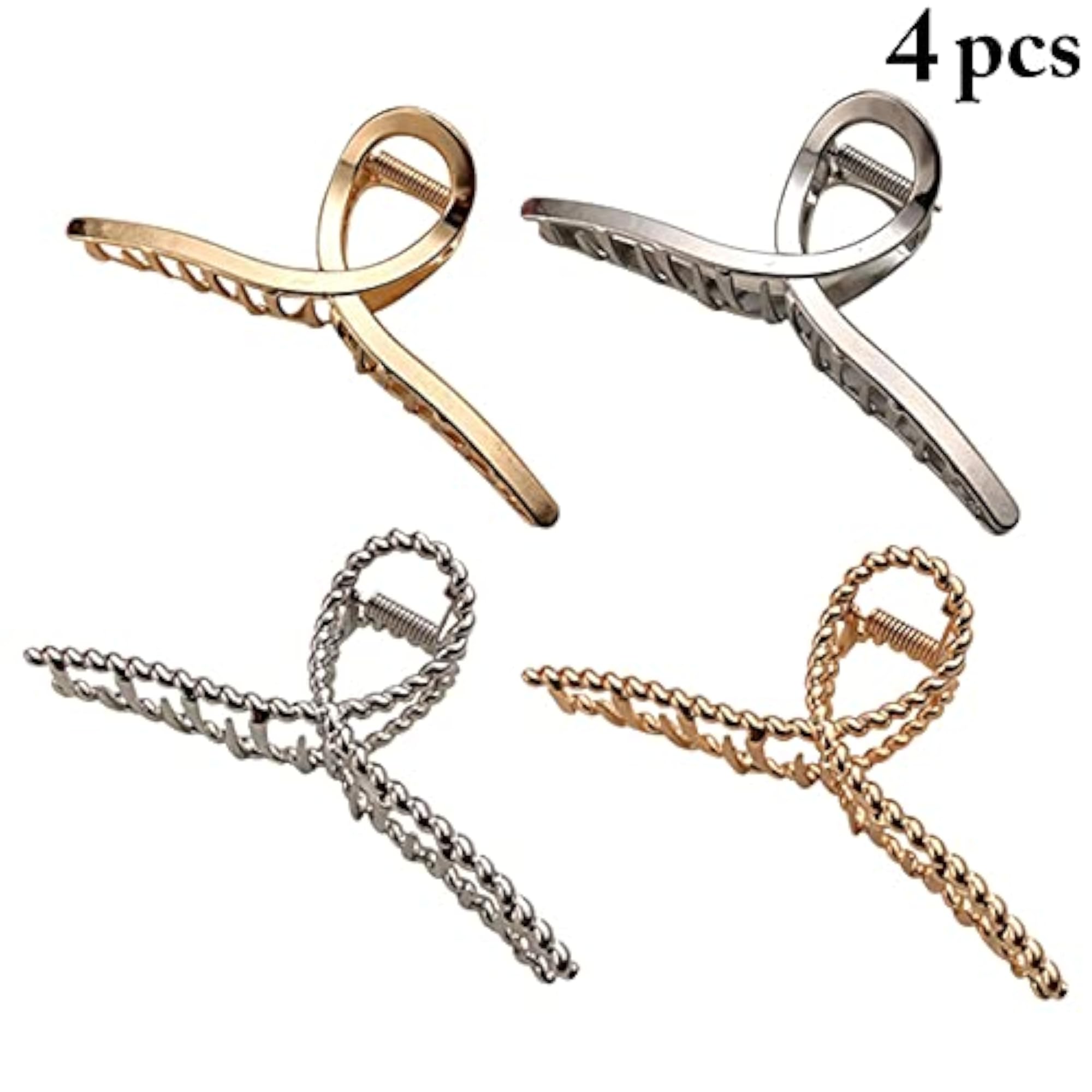 4PCS Modern Alloy Hair Claw Clips, Nonslip Large Hair Catch Barrettes