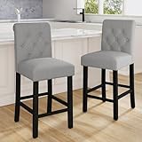 LSSBOUGHT Set of 2 Button-Tufted Fabric Barstools Dining High Counter Height Side Chairs (Seat Height: 24 inches, Gray)