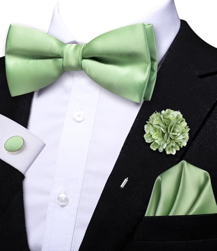 Image of Hi-Tie Bow Ties for Men Pre-Tied Pocket Square with Cufflinks Mens Bowtie Sets for Wedding Formal Party