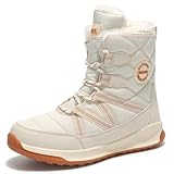 TSIODFO Outdoor Women Hiking Insulated Boots Waterproof Winter Fur Warm Snow Boots for Woman Leather Ankle Boots Beige Size 7.5