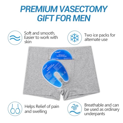 Vasectomy Support Underwear for Men Snug Boxer Briefs with 2 Ice Packs for Testicular Support and Pain Relief Post-Vasectomy Care Gift Grey3