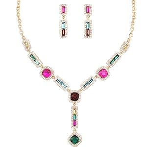 Elegant Austrian Crystal Pendant Necklace Drop Earrings Set for Women Bridal Wedding Prom Costume Jewelry Sets for Brides Bridesmaid