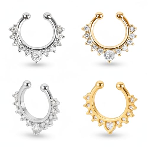 Image of RUVEE Nose & Ear Clip Titanium Plated Pin Non Pierced Just Press for Women & Girls Septum Ring