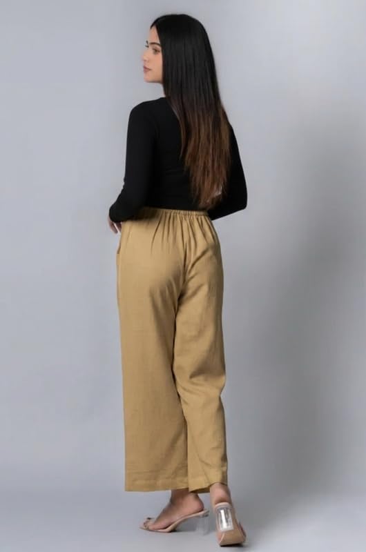 Image of Moirai Pure Cotton Wide Leg Women Trouser Stylish Mid Rise Relaxed Straight Fit Loose Pants Casual Travel Office Formal Wear
