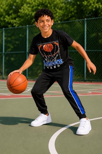 Image of Pro Athlete Boys Pants Set - 3 Piece Active Short Sleeve Graphic Tees Athletic Shorts and Jogger Sweatpants for Boys
