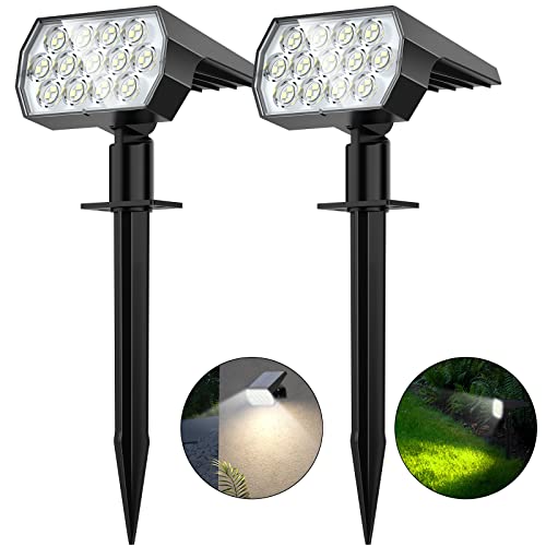 Flaow Solar Garden Lights, 52 LED Solar Spot Lights Outdoor, 6500K Cool White Solar Powered Garden Lights Waterproof, Dusk-to-Dawn, Solar Landscape Spotlights for Garden Pathway Wall Porch, 2 Pack