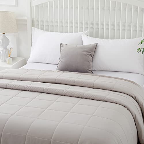 Comflive Down Alternative Blanket - Queen Size Blanket With Satin Trim - Bed Blanket For All Seasons - Winter Summer Comfort Soft 90"X90" (Taupe, Full/Queen) #TOP5