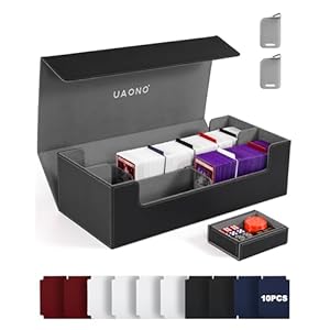 MTG Card Storage Box Fits 7 Pcs Small Commander Deck Box with Dice Box, Large Card Deck Case for TCG Magic Sports Game Cards(Black&Gray)
