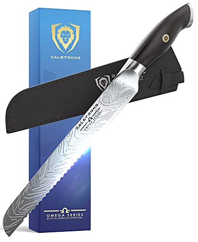 Dalstrong Serrated Bread Knife - 9 inch (23 cm) - Omega Series - BD1N-V Hyper Steel Kitchen Knife - G10 Woven Fiberglass Handle - Sharp - Bread Slicer Cutter - Bagel - Slicing Knife - Sheath