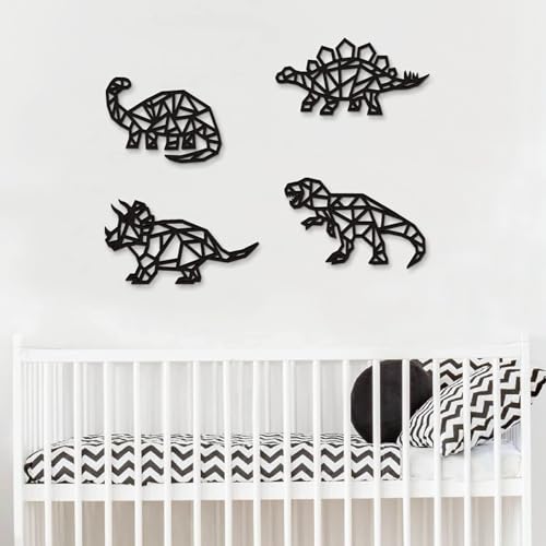 Image of Zingoetrie Dinosaur Wall Decor, Geometric Wooden Dino Wall Art for Nursery, Modern Minimalist Kids Room Decor for Baby Boys Girls Bedroom, Playroom, Classroom, Living Room