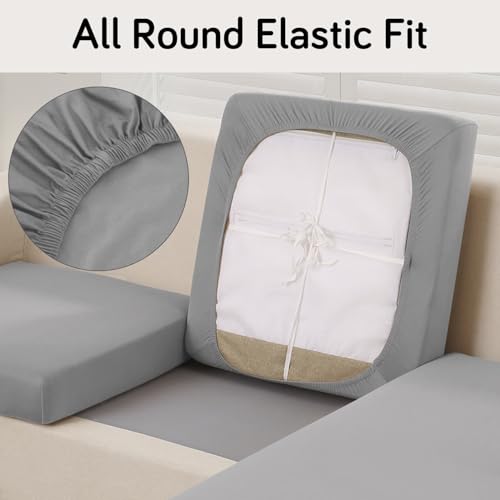 Image of HOKIPO 100% Waterproof Stretchable Elastic Seat Cushion Cover, 3 Seater, Light Grey (AR-5354-LGRY)