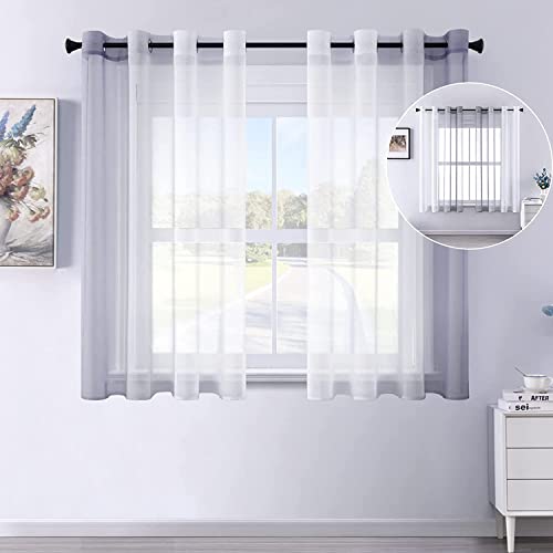 CUTEWIND 2 Pièces Rideau Voilage Dégradé Rideaux Semi-Transparents à œillets VoilagesModerne Décoration de Fenêtre pour Salon Chambre Balcon Cuisine Gris 140x122cm (LxH) Cover