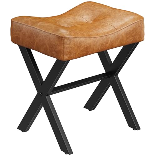 Memobarco 18-Inch Leather Vanity Stool Chair, Vanity Bench with Metal X-Leg, Ottoman Accent Stool with Thick Padded Saddle Seat, Brown by Memobarco - Used condition - Image 9