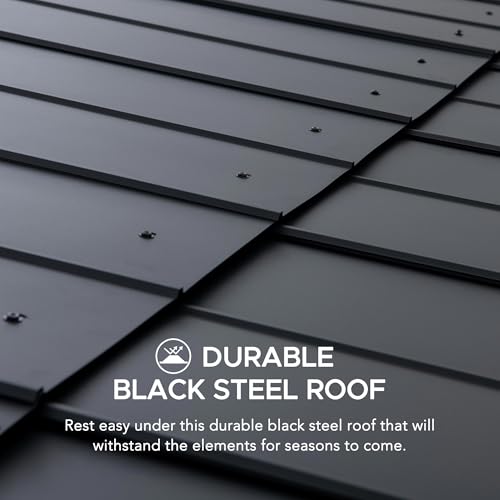 Sunjoy Wooden Grill Gazebo 10 ft. x 12 ft. Outdoor Cedar Frame BBQ Pergola, Backyard Hot Tub Gazebo with Metal Hardtop Roof, Exclusive PowerPort and Bar Shelves - Image 2