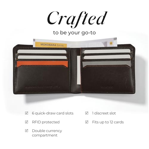 Image of MOKOBARA Stash Bifold Wallet for Men | Geometric Textured | Genuine Leather | RFID Protected | Holds Up to 12 Cards | Double Currency Compartment | Ka-Ching (Brown)
