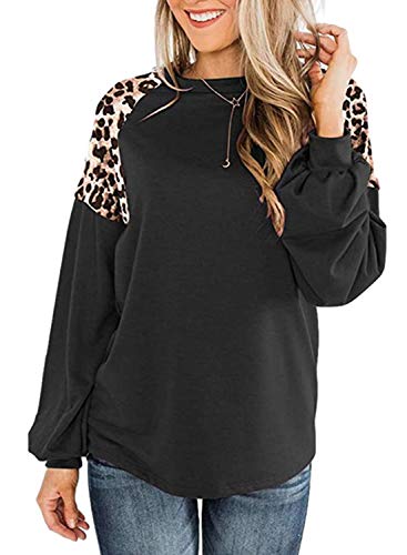 Womens Leopard Print Long Sleeve Shirts Fall Casual Crewneck Color Block Tops Sweatshirts2
