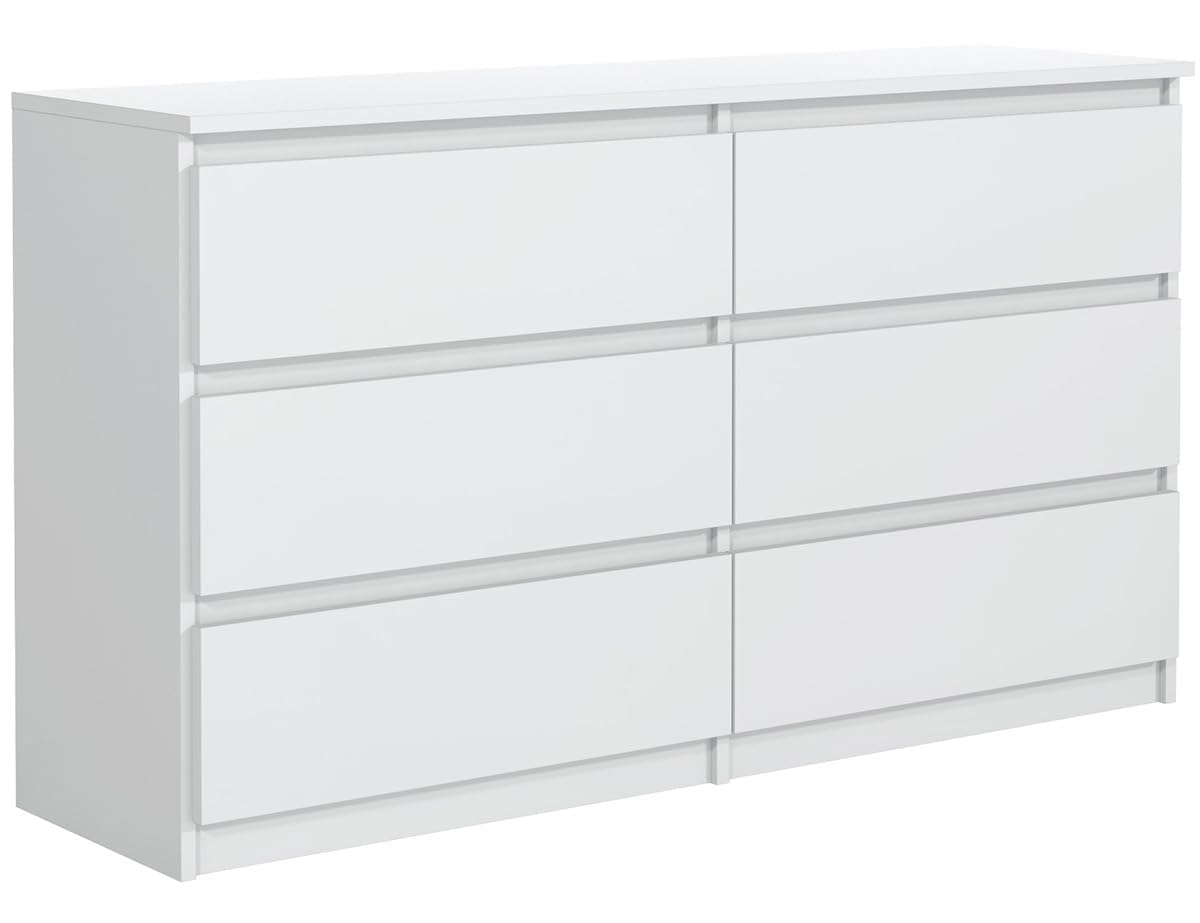 Commode 6 Tiroirs Blanc 120 cm - Design Minimaliste - 120 x 39 x 78,5 cm - Meuble de Rangement Spacieux pour Chambre, Salon ou Bureau