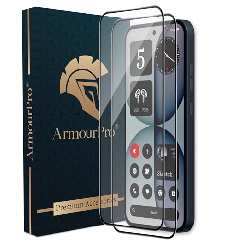 Image of ArmourPro Tempered Glass for Nothing Phone (4A) - 9H Anti Scratch Screen Protector, Edge to Edge Coverage, HD Clarity, Smooth Touch, Case Friendly | Black, Pack of 2