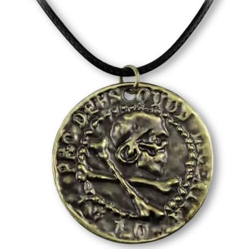 Collar con colgante de pirata antiguo de 3,5 cm, cordón de 55 cm, estilo aventurero, inspiración de tesoro y búsqueda de misterio